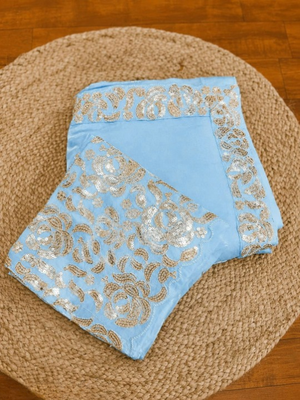 Sky Blue Color Embroidery And sequence work chiffon saree 3