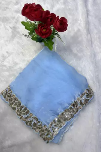 Sky Blue Color Embroidery And sequence work chiffon saree