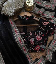 Black Color Embroidery and sequence work satin Saree