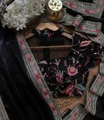 Black Color Embroidery and sequence work satin Saree