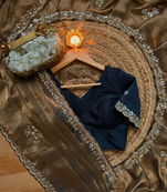 Light Brown beads work chiffon saree 
