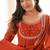 Rust roman chanderi silk embroidered anarkali kurta set with dupatta for festive elegance