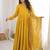 Yellow roman silk 16 kali embroidered gown set with designer dupatta for festive elegance