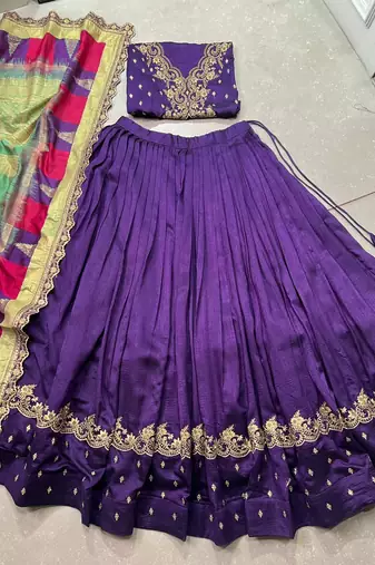 vichitra silk blend purple chaniya choli with sequins & thread embroidery