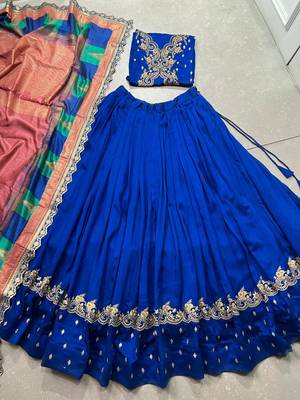 blue vichitra silk chaniya choli with sequins thread embroidery 6