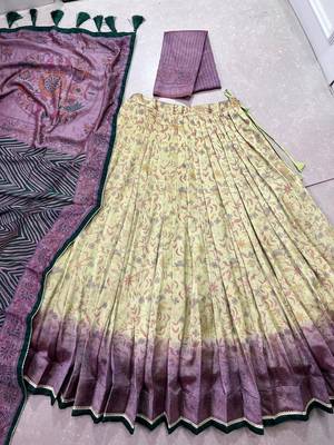 olive silk lehenga with mauve printed dupatta 6