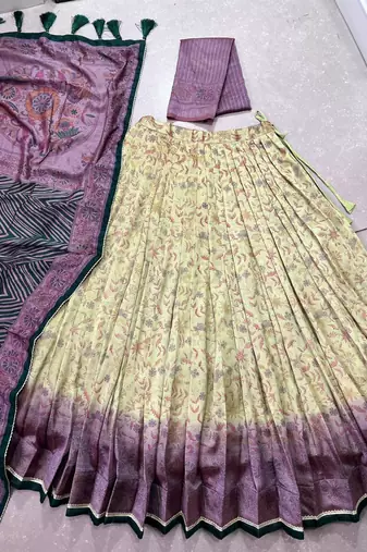 Multicolor printed vichitra silk lehenga with choli and dupatta