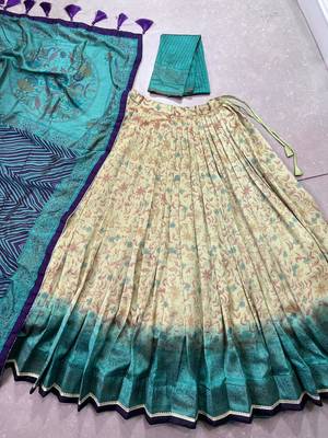 olive silk lehenga choli with printed dupatta 6