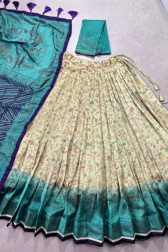 multicolor Printed Vichitra Silk lehenga with choli and dupatta