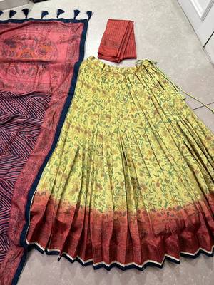 Multicolor printed vichitra silk blend lehenga with choli and dupatta 6