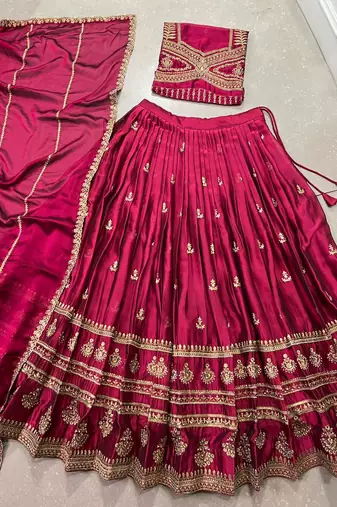 royal magenta silk blend Lehenga Choli set with Sequins & Thread Embroidery