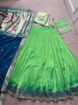 Royal Paithani Soft Silk Lehenga Choli with Zari Weaving Sequins & Thread Embroidery and batua 7