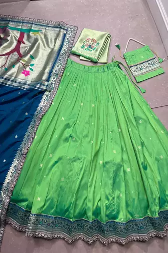 Royal Paithani Soft Silk Lehenga Choli with Zari Weaving Sequins & Thread Embroidery and batua