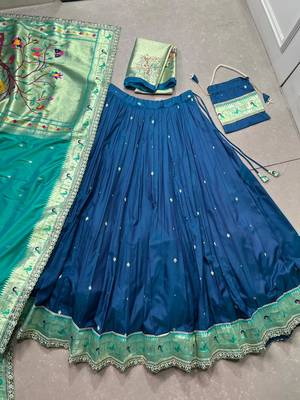 Royal Paithani Soft Silk Lehenga Choli with Zari Weaving, Sequins & Thread Embroidery with batua 6