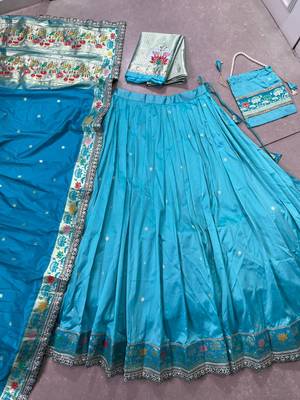 Royal Paithani Soft Silk Lehenga Choli with Zari Weaving, Sequins & Thread Embroidery with batwa 6