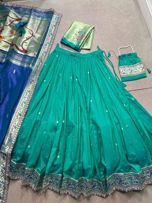 Royal Paithani Soft silk blend blend Lehenga Choli with Zari Weaving, Sequins & Thread Embroidery and batua 4