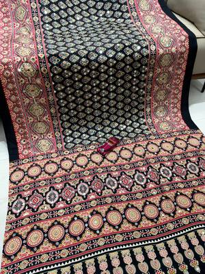 Black Color Printed And Mirror Work satin Saree 1