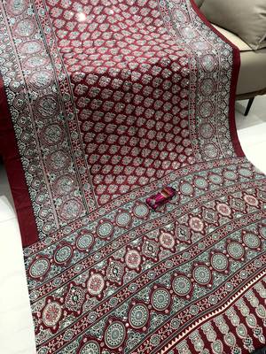 Maroon Color Printed And Mirror Work satin Saree 2