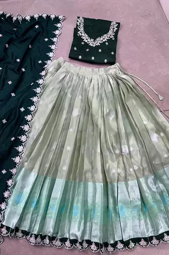 Green sequins zari weaving chaniya choli
