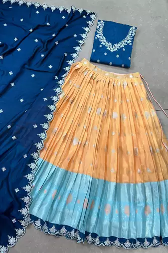 Orange sequins zari weaving chaniya choli