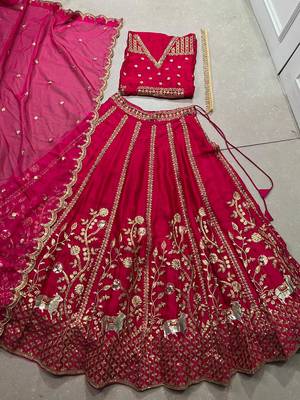Pink silk blend Chaniya Choli with Sequins & Thread Embroidery  6