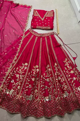 Pink silk blend Chaniya Choli with Sequins & Thread Embroidery 