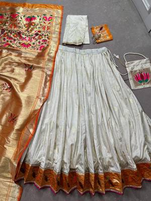 off white zari woven paithani silk blend lehenga choli 6