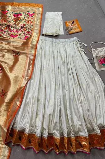 off white paithani silk blend chaniya choli with zari 