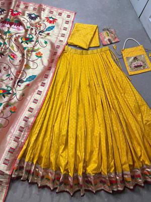 yellow paithani silk chaniya choli with zari work 6