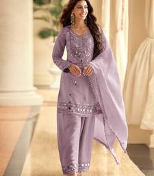 Light purple crepe silk sharara semi stitched suits
