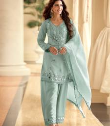 Light blue crepe silk sharara semi stitched suits