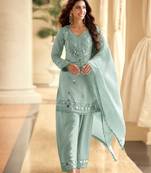 Light blue crepe silk sharara semi stitched suits