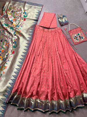 peach paithani silk chaniya choli with zari work 6