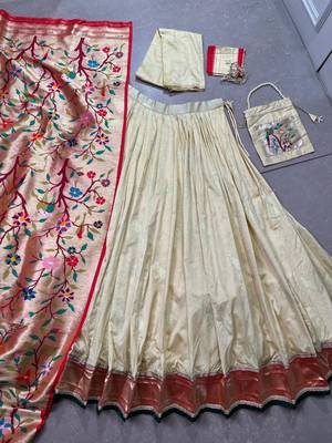 cream paithani silk chaniya choli with zari work 6