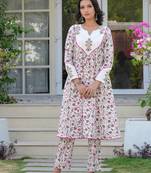Floral Hand Block Printed A-Line Kurta Set