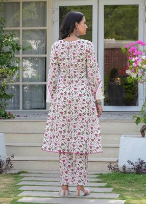 Floral Hand Block Printed A-Line Kurta Set 2