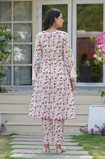 Floral Hand Block Printed A-Line Kurta Set