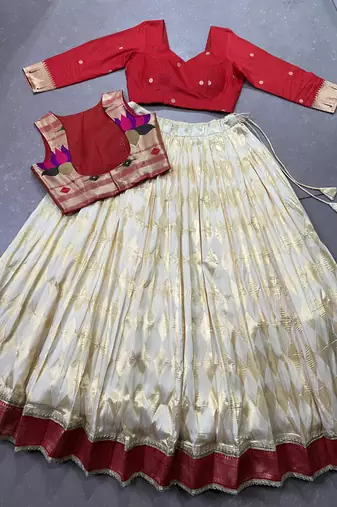 Jacquard silk blend Chaniya Choli with Zari Weaving & Lace Touch-Up
