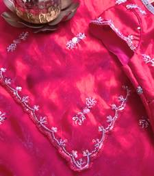 Pink Color beads work chiffon saree