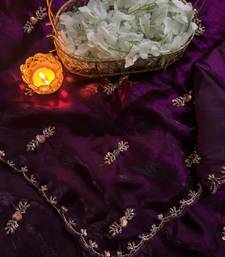 Purple Color beads work chiffon saree