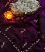 Purple Color beads work chiffon saree