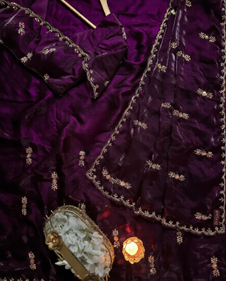 Purple Color beads work chiffon saree 2