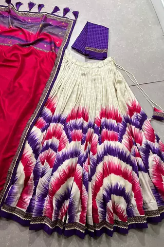 Tasar Silk Tie-Dye Print Chaniya Choli with Lace Touch-Up