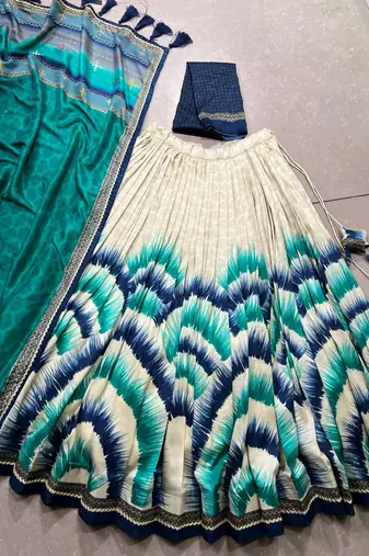 Tasar Silk Tie-Dye Print Chaniya Choli with Lace Touch-Up