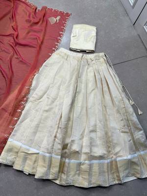 off white zari weaving jacquard silk lehenga choli 5