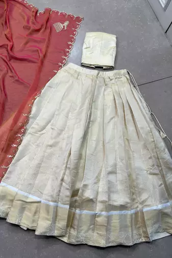 Ivory Jacquard Zari Weaving Chaniya Choli
