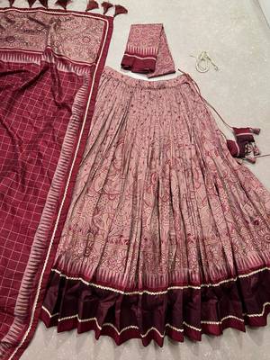 maroon tussar  silk lehenga choli with kalamkari print 6