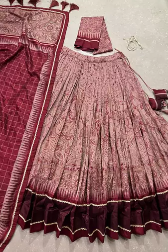  Kalamkari Print Lehenga with Grand Lace Detailing