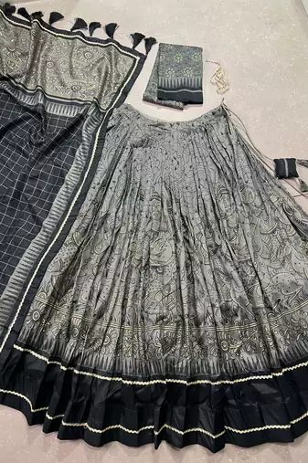  Kalamkari Print Lehenga with Grand Lace Detailing
