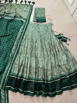 green tussar  silk lehenga choli with kalamkari print 6